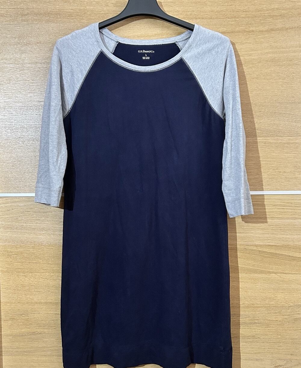 G.H.Bass & Co. Size Large 100% Cotton Baseball Sleeve Gray Blue Pullover Dress